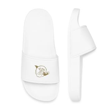 Muscular Shark Bodybuilder Workout Silhouette - Kids’ Pool Sliders - white - Front