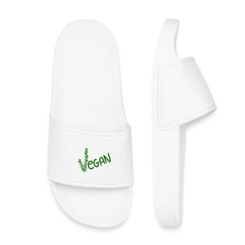 Vegan Statement in Green Brush - Kids’ Pool Sliders - white - Front