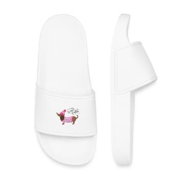 Dackel mit Pullover und Mütze Sweater Weather pink - Kinder Badelatschen - Weiß - Vorne