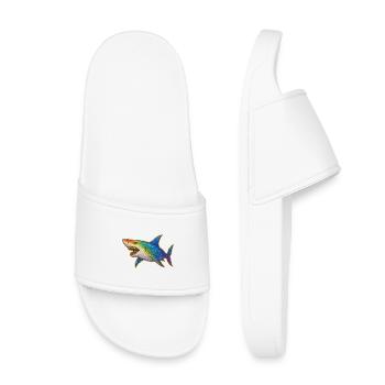 Rainbow Glitter Shark Motif - Kids’ Pool Sliders - white - Front