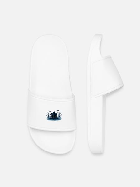 Blue Haunted House in the Moonlight - Kids’ Pool Sliders - white