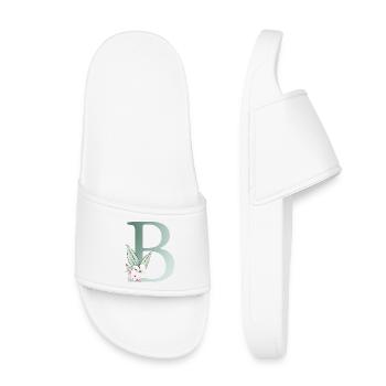 B Monogram, Floral, Personalizable - Kids’ Pool Sliders - white - Front