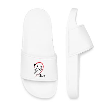 Cat with the inscription Love half of a heart - Kids’ Pool Sliders - white - Front