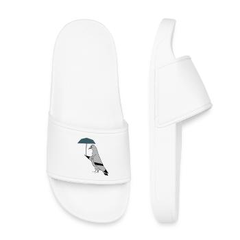 Pigeon with Umbrella – Urban Minimal Illustration - Kids’ Pool Sliders - white - Front