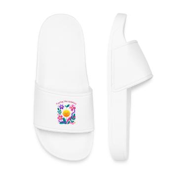 Feeling the sun: floral motif - Kids’ Pool Sliders - white - Front