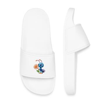 Biene im Stickerei-Look Blume Geschenk - Kinder Badelatschen - Weiß - Vorne