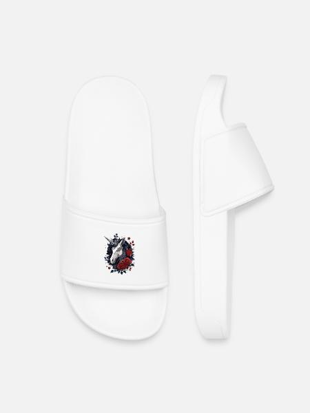 Dark Gothic Einhorn mit Rosen - Kinder Badelatschen - Weiß