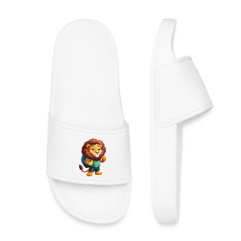 Abenteuerlustiger Löwe Backpacker Illustration - Kinder Badelatschen - Weiß - Vorne