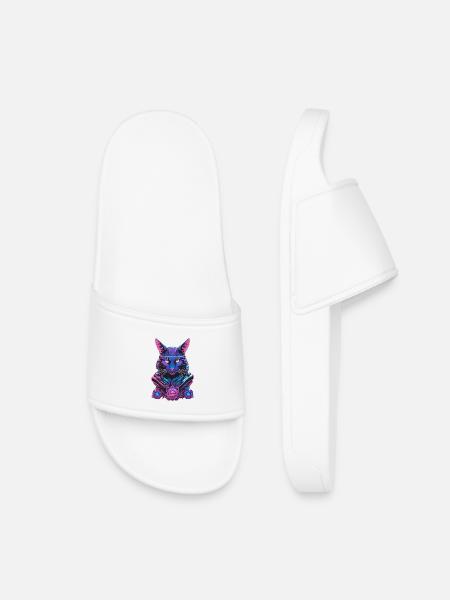 Cyberkatze mit futuristischem Design - Kinder Badelatschen - Weiß