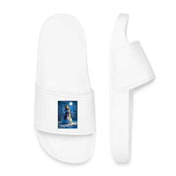 Moonlit Snowman in Frost Forest - Kids’ Pool Sliders - white - Front