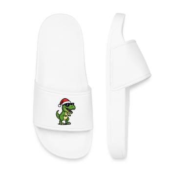 T-Rex Santa mit Sonnenbrille - Kinder Badelatschen - Weiß - Vorne