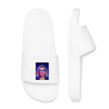 Retro Future Girl – Neon-Achtziger-Porträt - Kinder Badelatschen - Weiß - Vorne