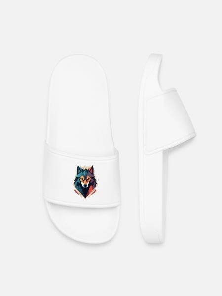Geometric Wolf Head - Kids’ Pool Sliders - white