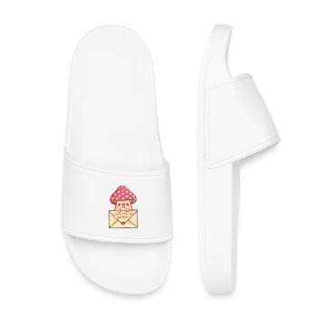 Süßer Pilz mit Brief Love You So Mush Wortspiel - Kinder Badelatschen - Weiß - Vorne