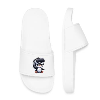 Cute Penguin VR Gamer Comic Style - Kids’ Pool Sliders - white - Front
