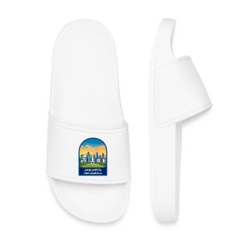 Jakarta Indonesia Monas Skyline Retro Sunset Badge - Kids’ Pool Sliders - white - Front