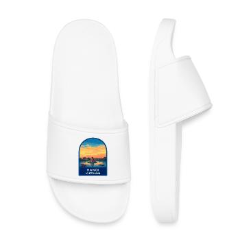 Hanoi Vietnam Turtle Tower Retro Sunset Badge - Kids’ Pool Sliders - white - Front