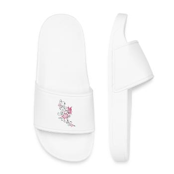 Flowers with filigree floral ornament, butterfly - Kids’ Pool Sliders - white - Front