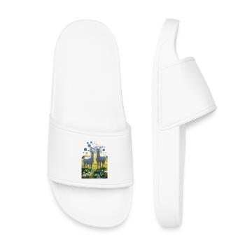 Deux lamas alpagas duveteux dans la prairie - Claquettes enfant - blanc - Devant