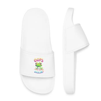 Colorful Frog with Optimistic Message - Kids’ Pool Sliders - white - Front
