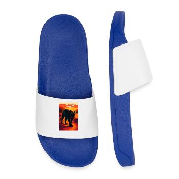 Sunset Black Jaguar Panther Illustration - Kids’ Pool Sliders - royal blue - Front