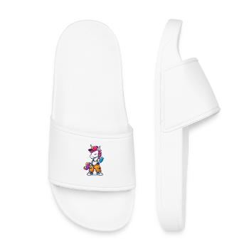 Künstlerischer Einhorn-Charme mit urbanem Stil - Kinder Badelatschen - Weiß - Vorne