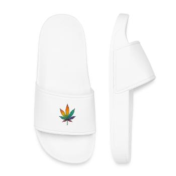 Regenbogen Cannabisblatt Design - Kinder Badelatschen - Weiß - Vorne