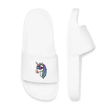 Einhorn mit cooler Skibrille - Kinder Badelatschen - Weiß - Vorne