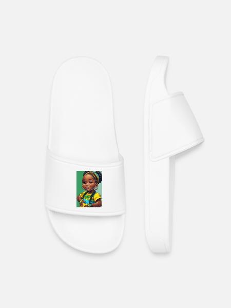 Buntes Afro-Kind in Zöpfen - Kinder Badelatschen - Weiß