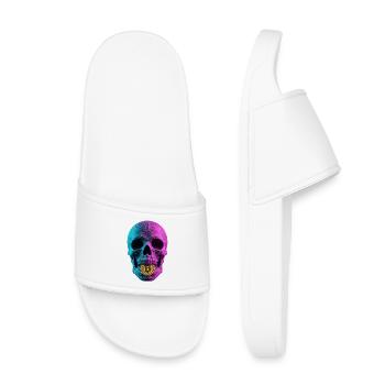 Conception du fil de fer de crâne Bitcoin Cyan Magenta - Claquettes enfant - blanc - Devant