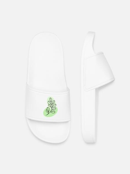 Botanische Eukalyptusblattlinie in Pastell - Kinder Badelatschen - Weiß
