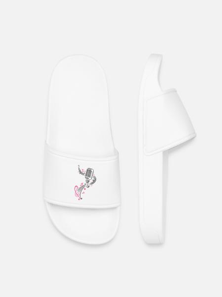 Retro microphone with music notes and clef. - Kids’ Pool Sliders - white
