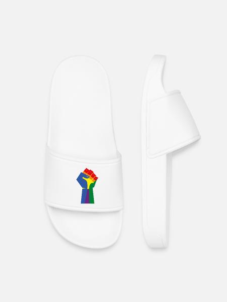 Die erhobene Faust (Regenbogenfarben) - Kinder Badelatschen - Weiß