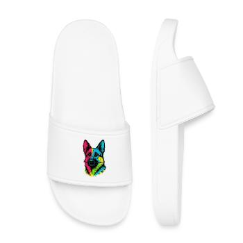 German Shepherd Pop Art Multicolor Dog Portrait - Kids’ Pool Sliders - white - Front