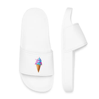 Lecker Eiscreme | Synthwave Eistüte - Kinder Badelatschen - Weiß - Vorne