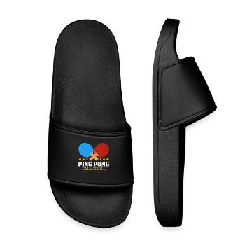 PingPong Meister Logo - Kinder Badelatschen - Schwarz - Vorne