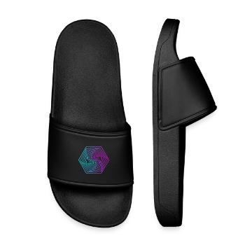 Neon Polygon Spiral Gradient - Kids’ Pool Sliders - black - Front