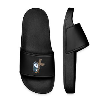 Penguin and cross religion - Kids’ Pool Sliders - black - Front