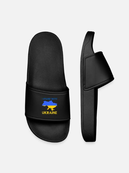 I Stand With Ukraine Flag - Ukraine Strong - Kids’ Pool Sliders - black
