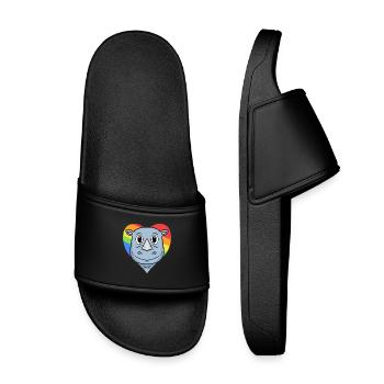 Nashorn Lgbt Regenbogen Farben - Kinder Badelatschen - Schwarz - Vorne