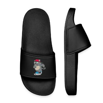 Katze Eislaufen Schlittschuhe - Kinder Badelatschen - Schwarz - Vorne