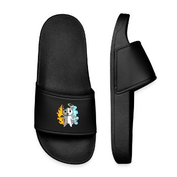 Cat Angel and Devil - Kids’ Pool Sliders - black - Front