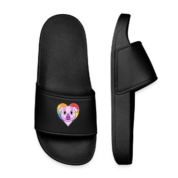 Gay Rainbow Heart Animal Pig - Kids’ Pool Sliders - black - Front
