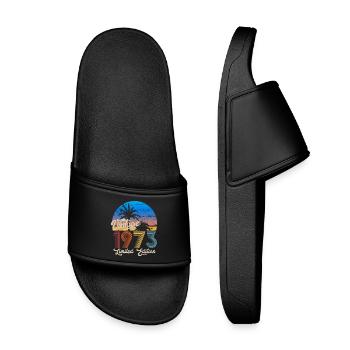 Round Birthday Vintage 1973 Gift - Kids’ Pool Sliders - black - Front