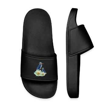 Der elegante Kranich mit Blumen - Kinder Badelatschen - Schwarz - Vorne