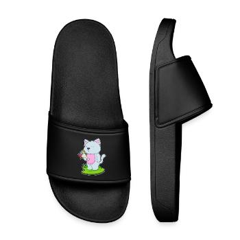 Katze Blumenstrauß - Kinder Badelatschen - Schwarz - Vorne