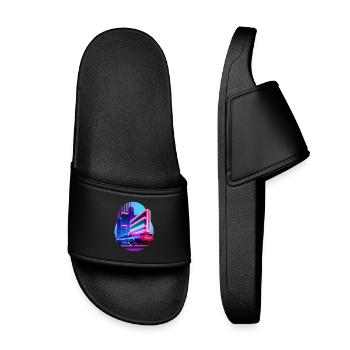Retro Wave Sport Auto 80s Vaporwave Skyline - Kinder Badelatschen - Schwarz - Vorne