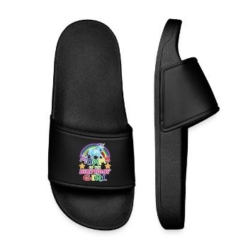Mommy Of The Birthday Girl Unicorn Birthday - Kids’ Pool Sliders - black - Front