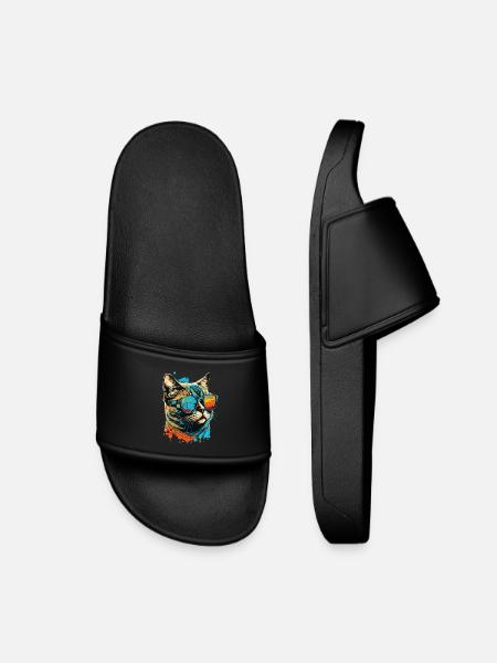 Cat with sunglasses - Kids’ Pool Sliders - black