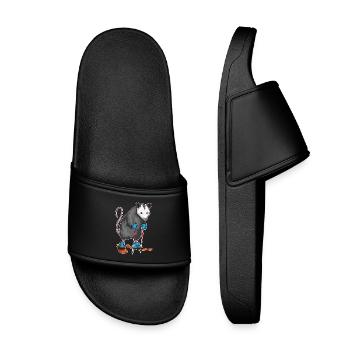 Marsupial rat skier skiing winter sports - Kids’ Pool Sliders - black - Front